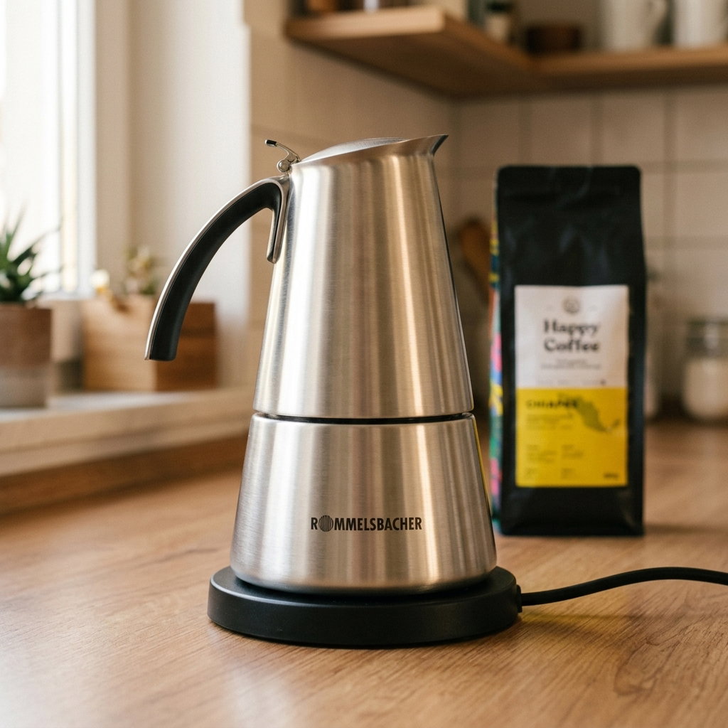 Rommelsbacher EKO 364/E — Elektrischer Espressokocher mit Handbrauer-Sockel